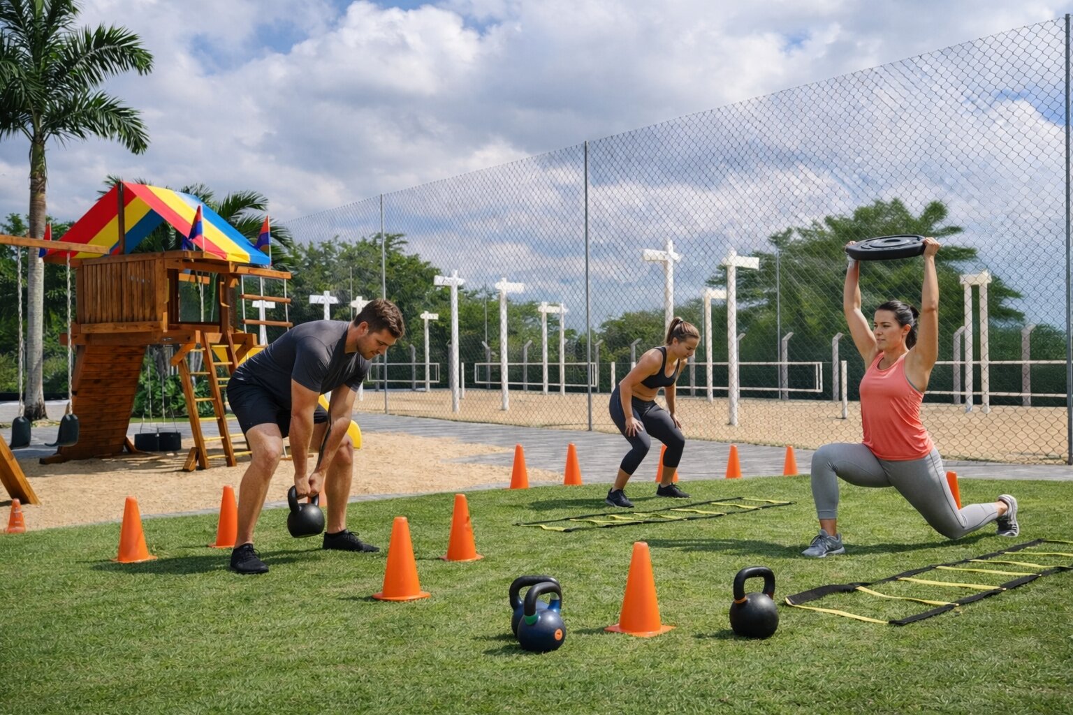 Estrutura esportiva organizada para aulas, treinos e jogos