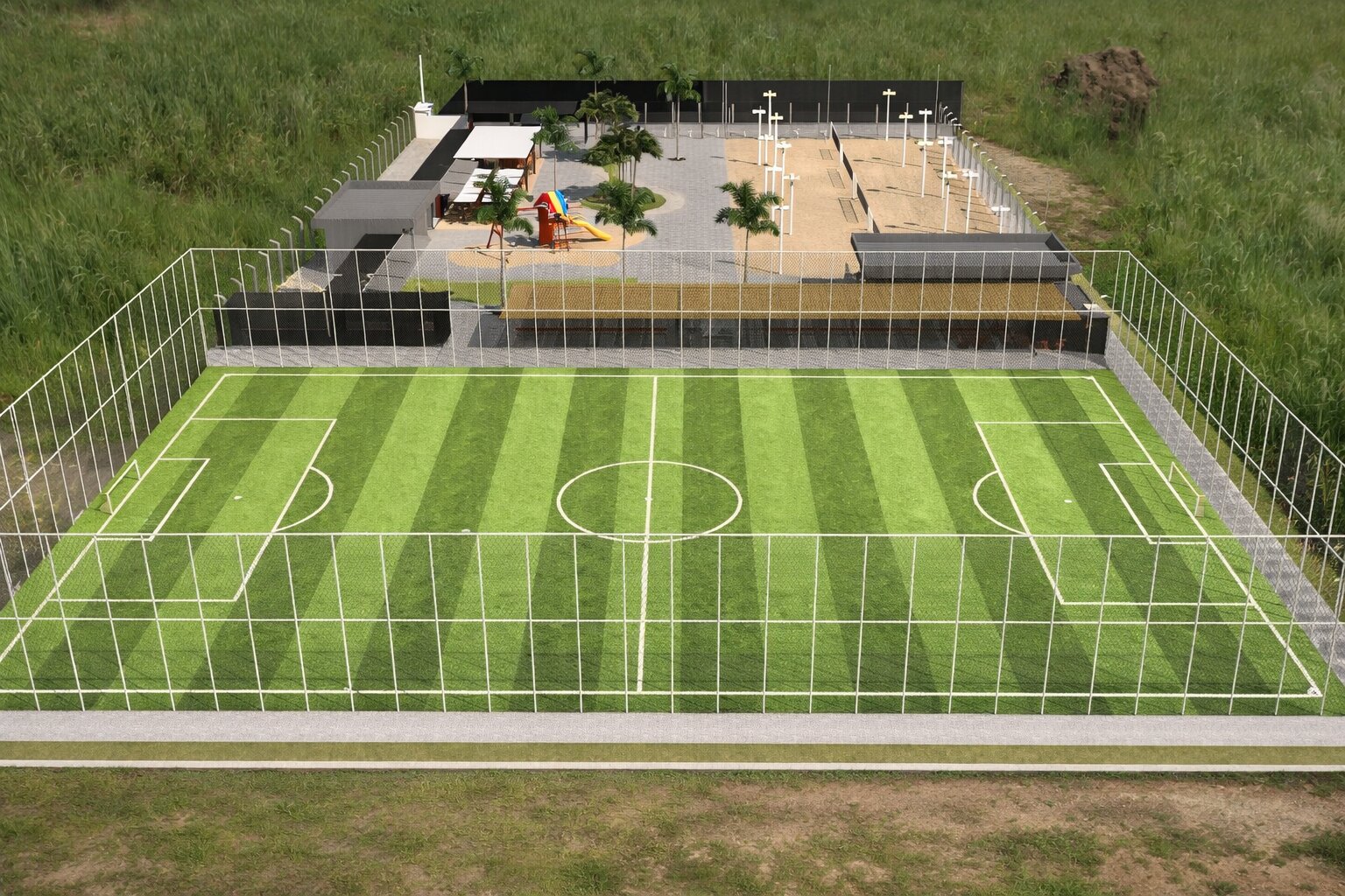 Campo society preparado para treinos e partidas de futebol